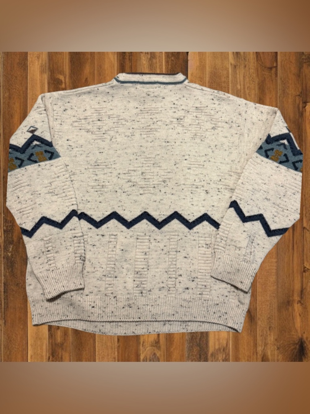 Vintage Marks & Spencer Aztec Knit Sweater Cream Speckled Crewneck Size M/L - Picture 2 of 8